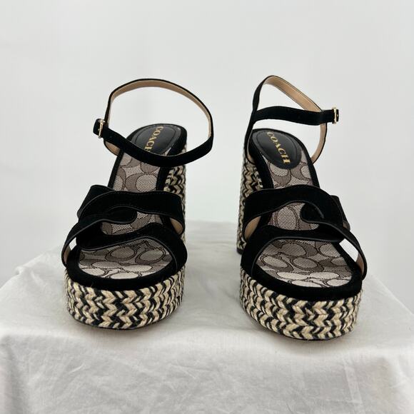 NWT NIB Womens black tan Talina Suede Espadrille Platform High Heel Sandal C2314 - Picture 2 of 11